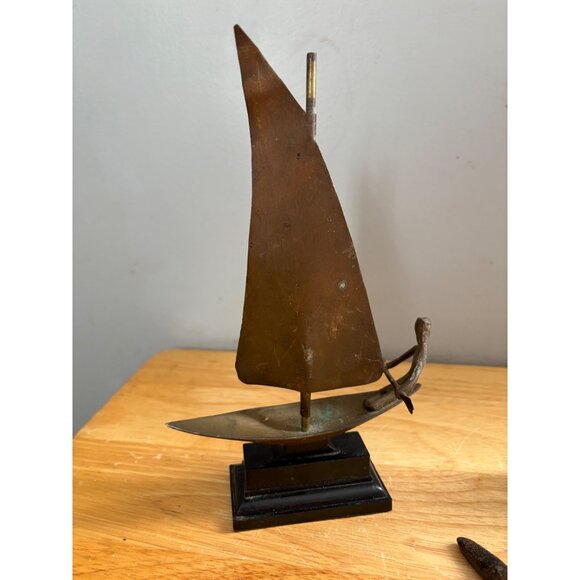 Vintage Nautical Decor Set With Metal Sailboat Pirate Ship & Starfish Sculpture - Picture 2 of 5